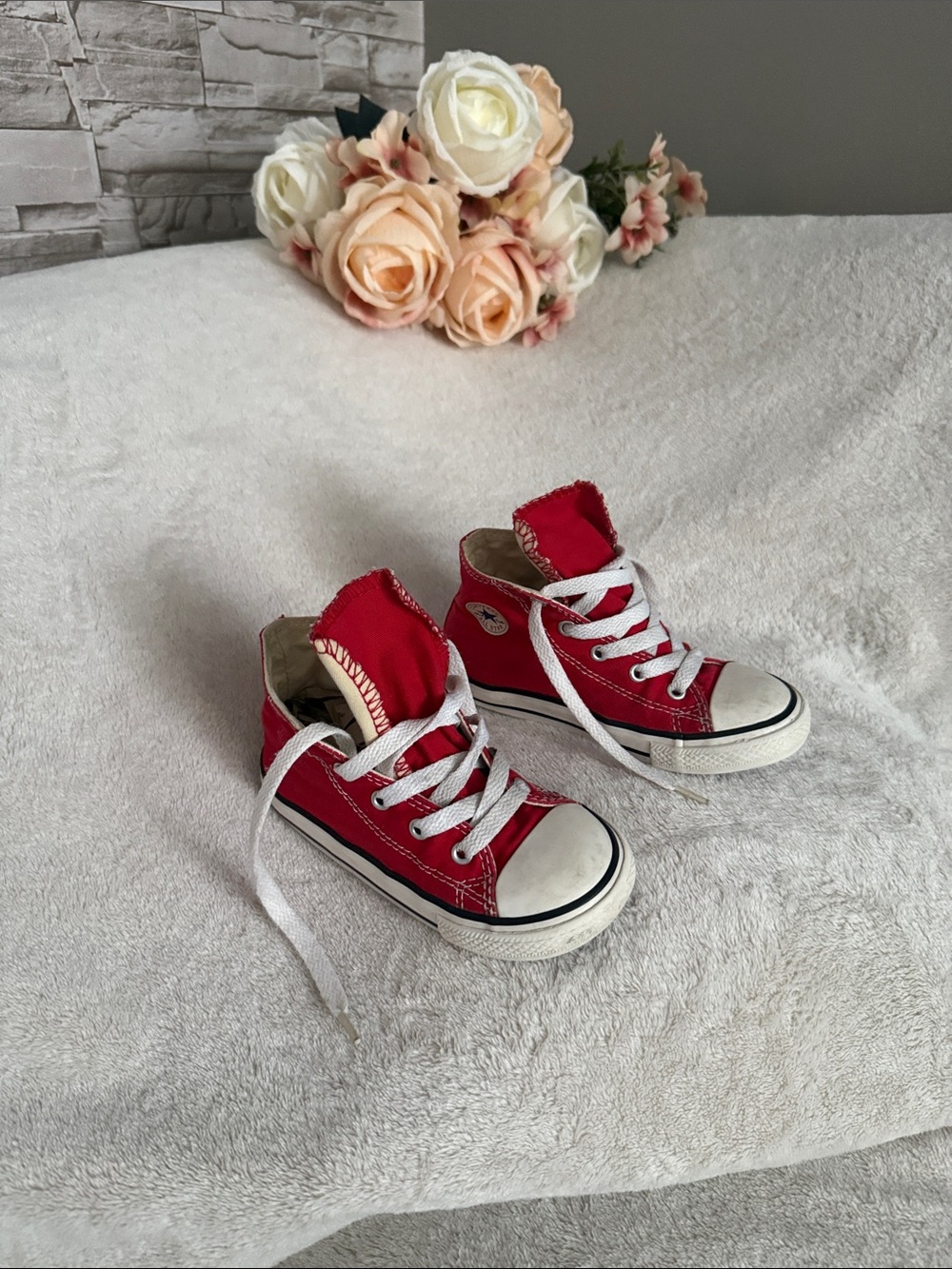 Converse Red High-Top Kids Canvas Sneakers with White Laces